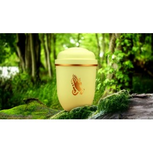 Biodegradable Cremation Ashes Funeral Urn / Casket - CORNISH CREAM with HANDS IN PRAYER